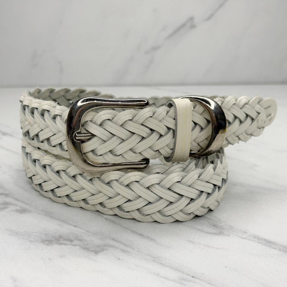 Womens White Braided Woven Genuine Leather Belt XX-Large (XXL) ✨